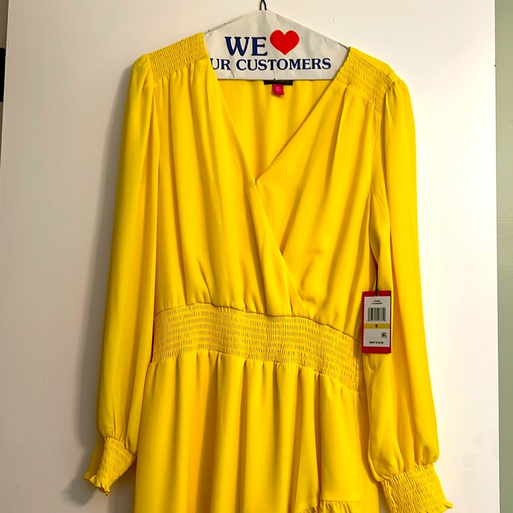 NWT Vince Camuto Bright Yellow Long Sleeve Wrap Dress